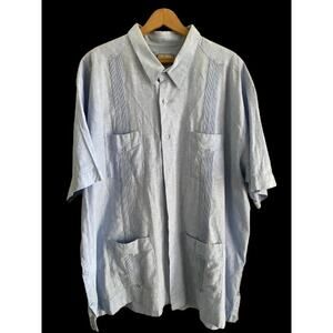 Bohio Fancy Guayabera Linen‎ Cotton Blue Short Sleeve Buttoned Hawaiian Shirt 3X